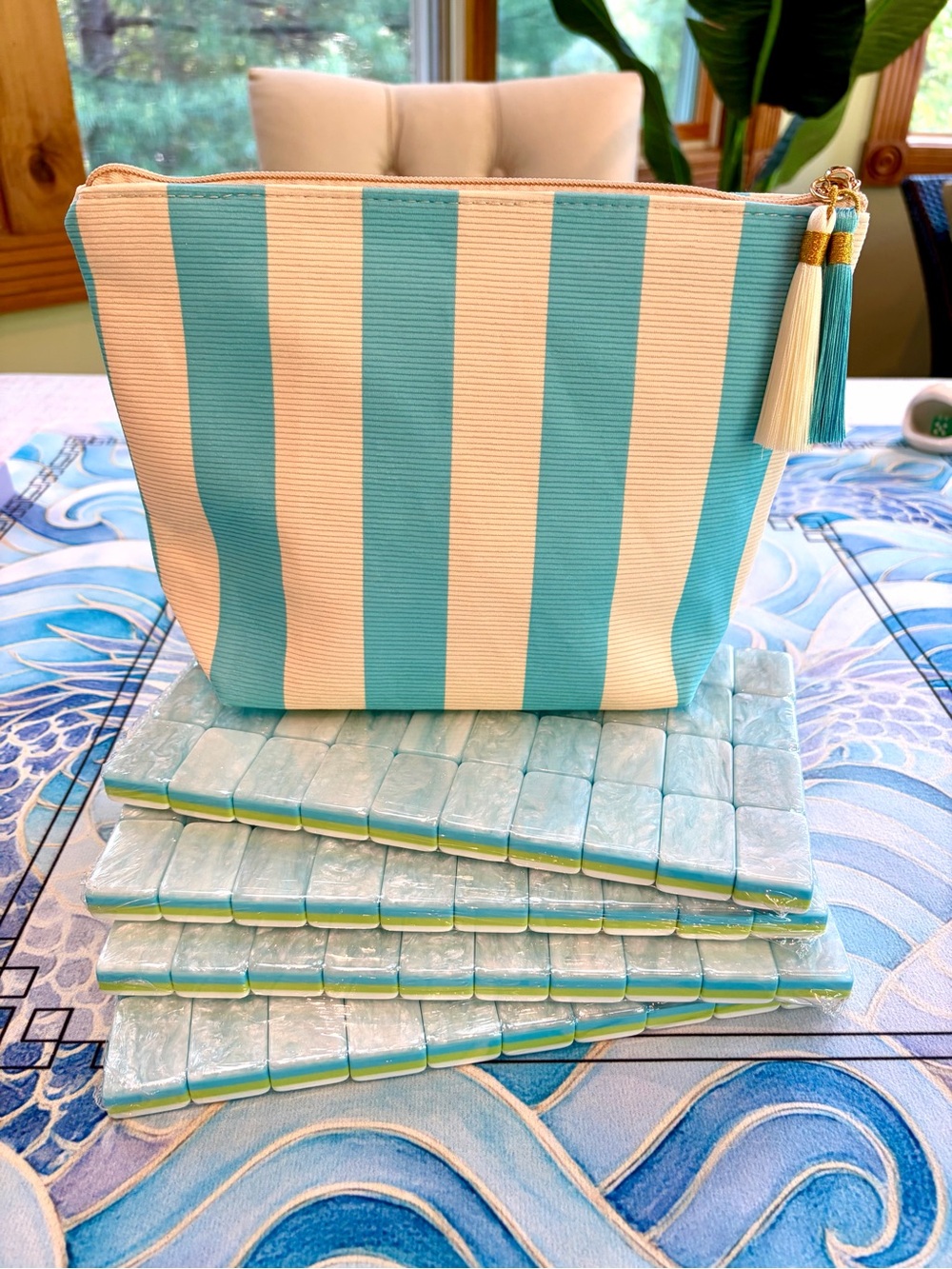 New Aqua Pearl Back Coastal Mahjong Tiles 🌊🩵🐚